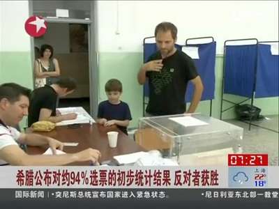 [视频]希腊全民公决反对者获胜 否决债权人救助方案
