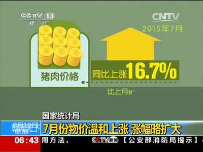 [视频]国家统计局：7月份CPI同比上涨1.6