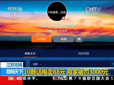 [视频]江苏无锡：10颗话梅卖88元 商家被罚3000元