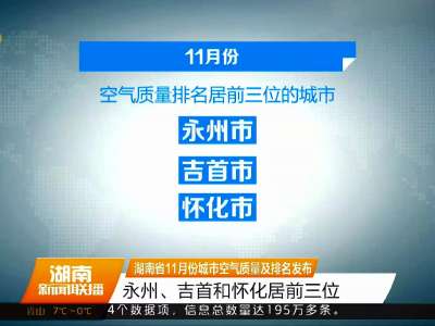 湖南省11月份城市空气质量及排名发布