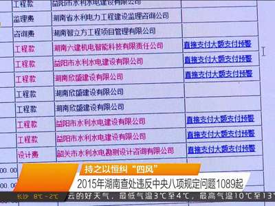 持之以恒纠“四风”2015年湖南查处违反中央八项规定问题1089起