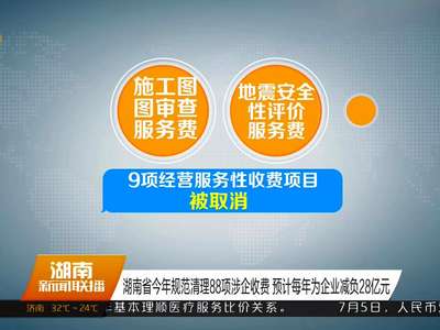 湖南省今年规范清理88项涉企收费 预计每年为企业减负28亿元