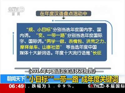 [视频]《2016年中国语言生活状况报告》：“小目标”“一带一路”成年度关键词