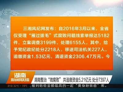 湖南整治“微腐败” 共追缴资金5.21亿元 处分7397人