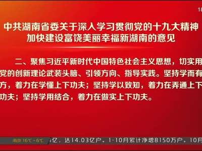 中共湖南省委关于深入学习贯彻党的十九大精神 加快建设富饶美丽幸福新湖南的意见