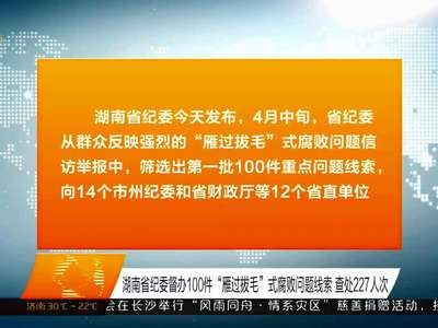 湖南省纪委督办100件“雁过拔毛”式腐败问题线索 查处227人次