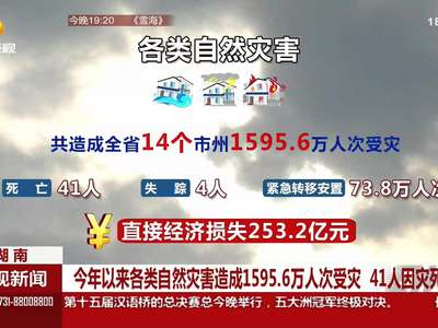 今年以来各类自然灾害造成1595.6万人次受灾 41人因灾死亡