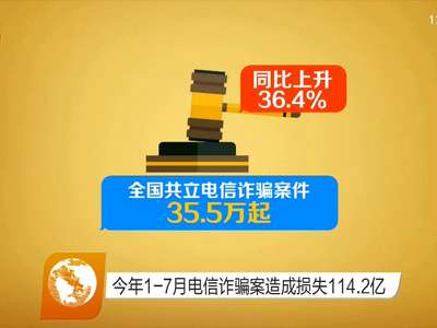 今年1-7月电信诈骗案造成损失114.2亿