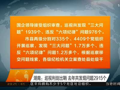 湖南：巡视利剑出鞘 去年共发现问题2915个