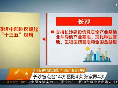 《促进中部地区崛起“十三五”规划》发布 长沙被点名14次 