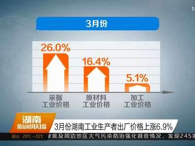 3月份湖南工业生产者出厂价格上涨6.9%