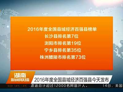 2016年度全国县域经济百强县今天发布
