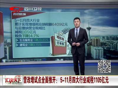[视频]营改增试点全面推开：5-11月四大行业减税1105亿元