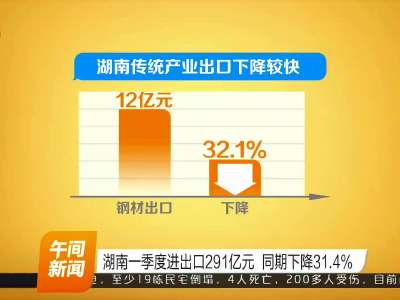 湖南一季度进出口291亿元 同期下降31.4%