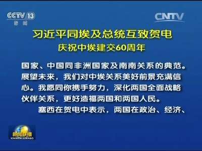 [视频]习近平同埃及总统互致贺电 庆祝中埃建交60周年