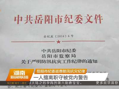 岳阳市纪委巡查防汛抗灾纪律 一人擅离职守被党内警告