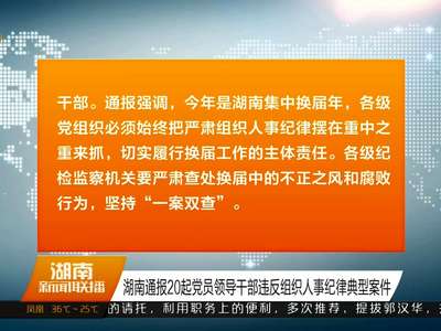 湖南通报20起党员领导干部违反组织人事纪律典型案件