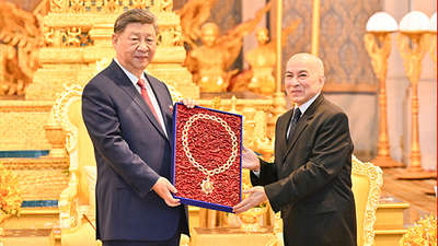 习近平会见柬埔寨国王西哈莫尼